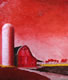 Small Town America: Red Barn Under Red Sky